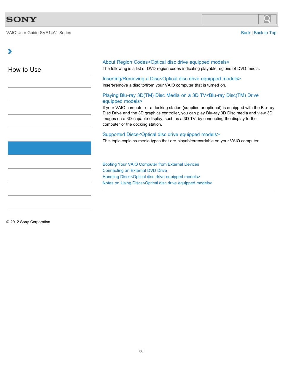 Cd/dvd/bd, How to use | Sony SVE14A1HFXBC User Manual | Page 60 / 373