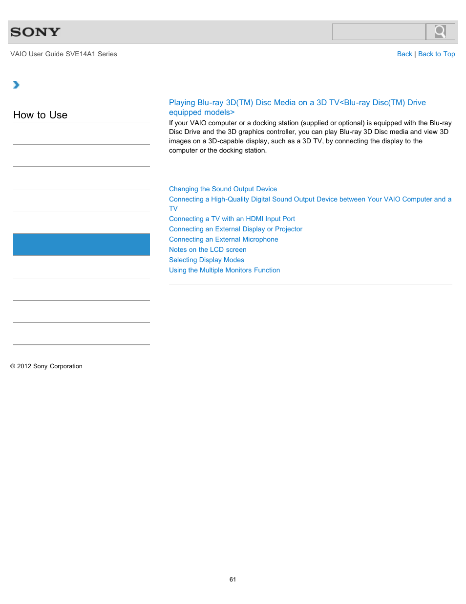 Peripheral device, How to use | Sony SVE14A1HFXBC User Manual | Page 61 / 373