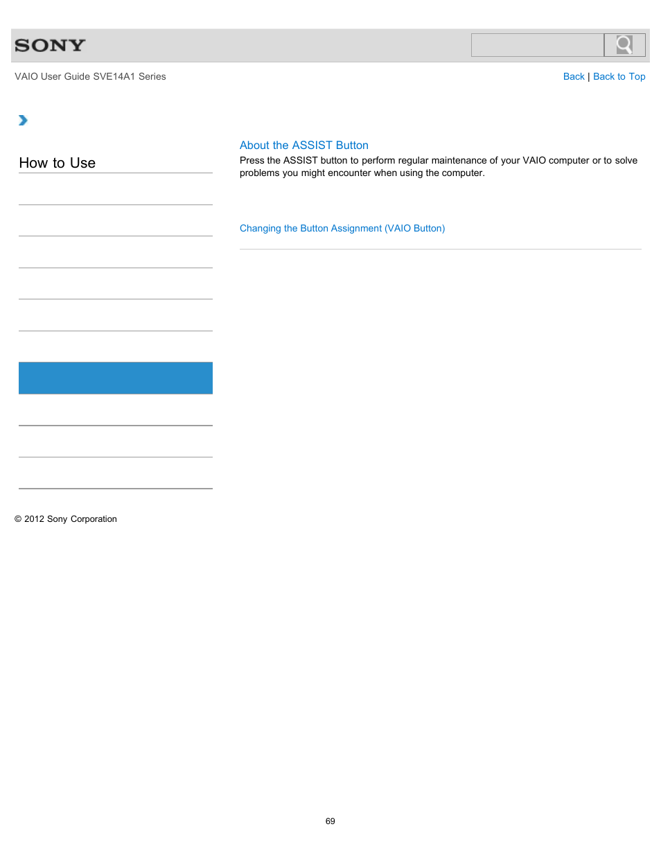 Button, How to use | Sony SVE14A1HFXBC User Manual | Page 69 / 373