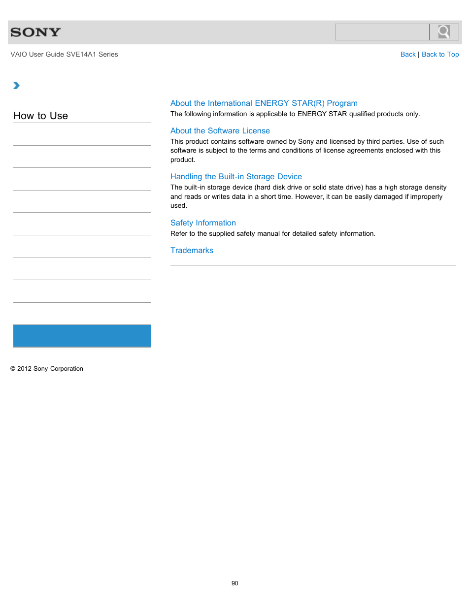 Important notice, How to use | Sony SVE14A1HFXBC User Manual | Page 90 / 373