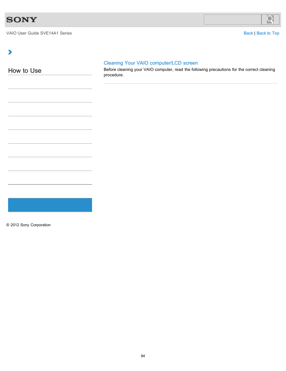 Care and maintenance, How to use | Sony SVE14A1HFXBC User Manual | Page 94 / 373