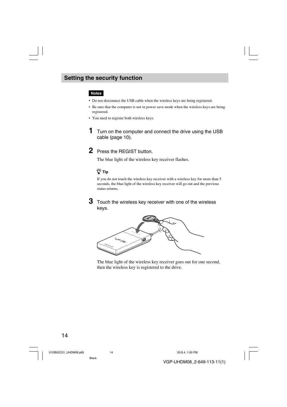 Setting the security function | Sony VGP-UHDM08 User Manual | Page 14 / 27