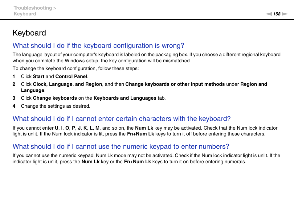 Keyboard | Sony VPCCB2SFX User Manual | Page 158 / 168