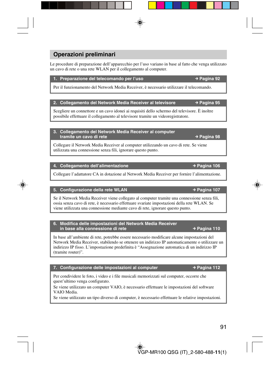 Operazioni preliminari | Sony VGP-MR100U User Manual | Page 91 / 143