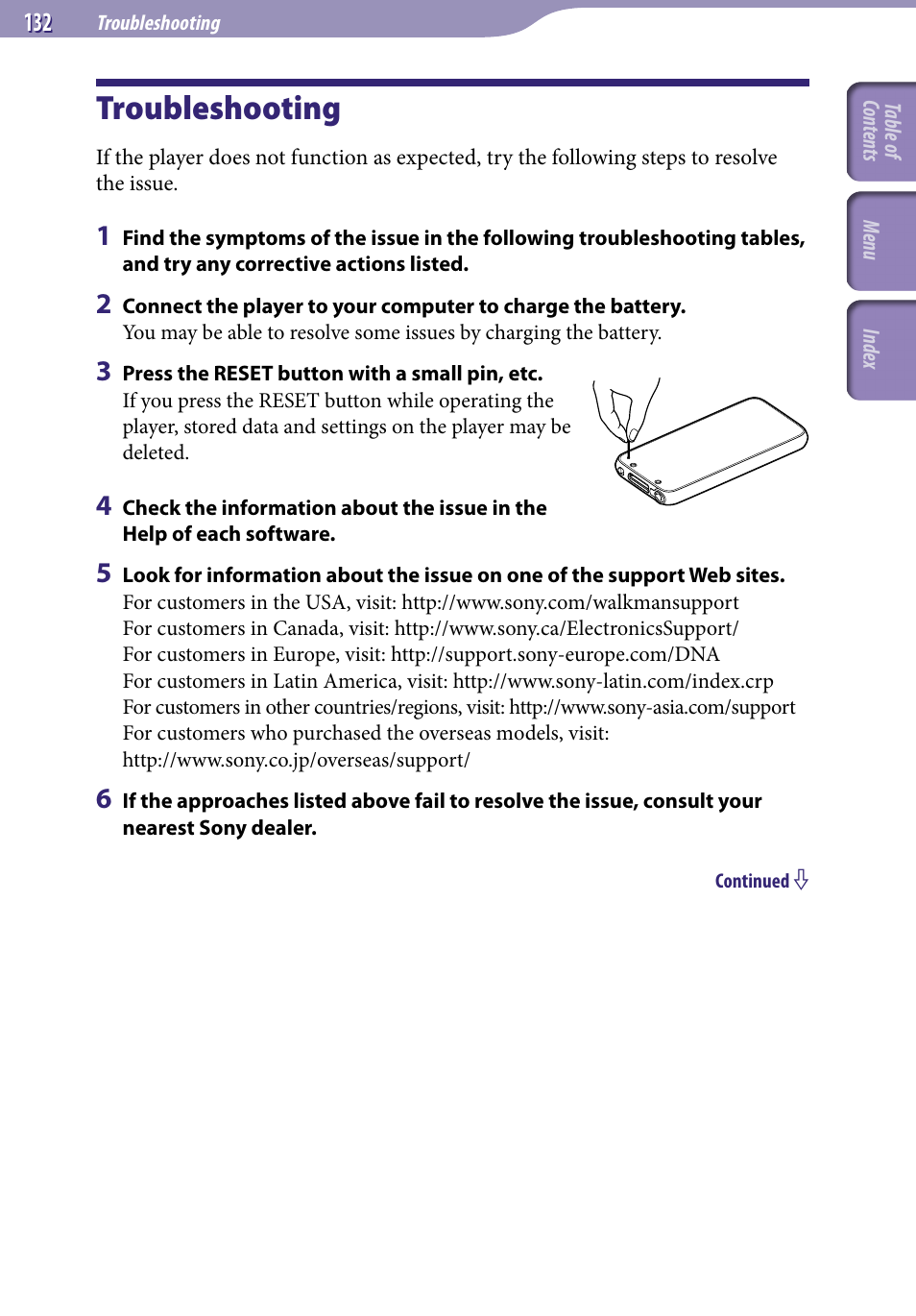 Troubleshooting | Sony NWZ-S738FBNC User Manual | Page 132 / 166