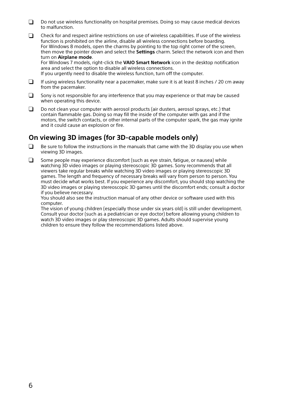 On viewing 3d images (for 3d-capable models only) | Sony SVF14218CXW User Manual | Page 6 / 32