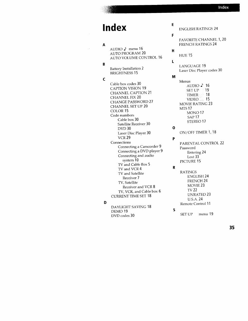 Index | Sony KV-24FV10 User Manual | Page 39 / 41