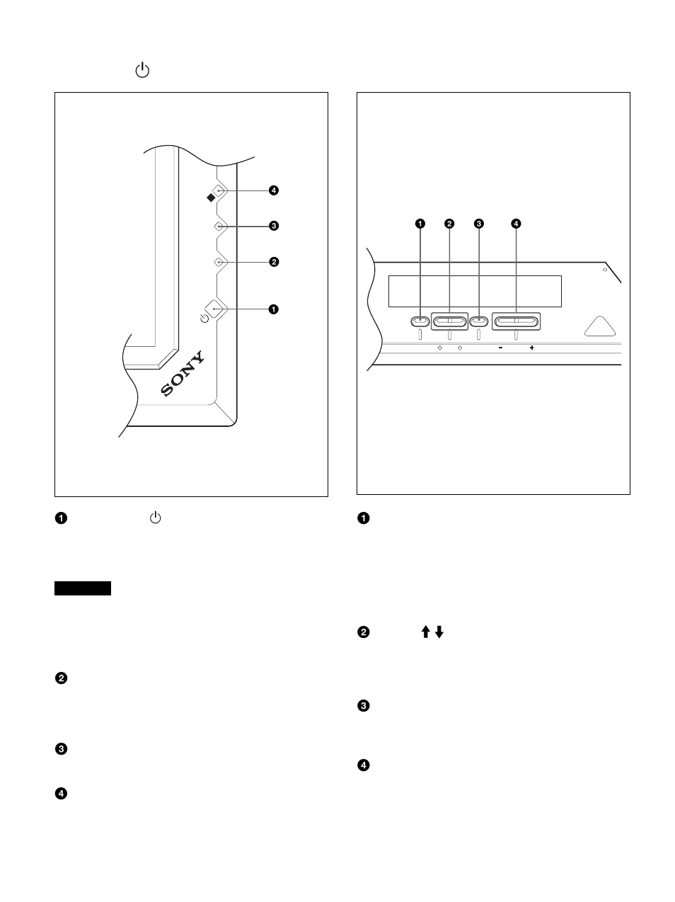 Section du commutateur / indicateur 1 (veille), Section de la touche de contrôle (haut) | Sony PFM-50C1 User Manual | Page 112 / 364