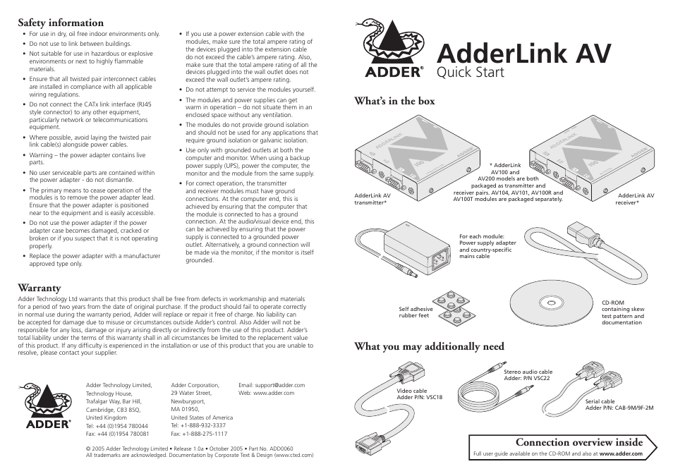 Adder Technology ADDERLINK AV User Manual | 2 pages