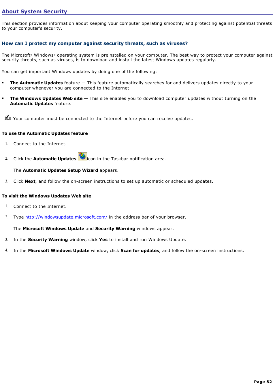 About system security | Sony VGC-RB58G User Manual | Page 82 / 131