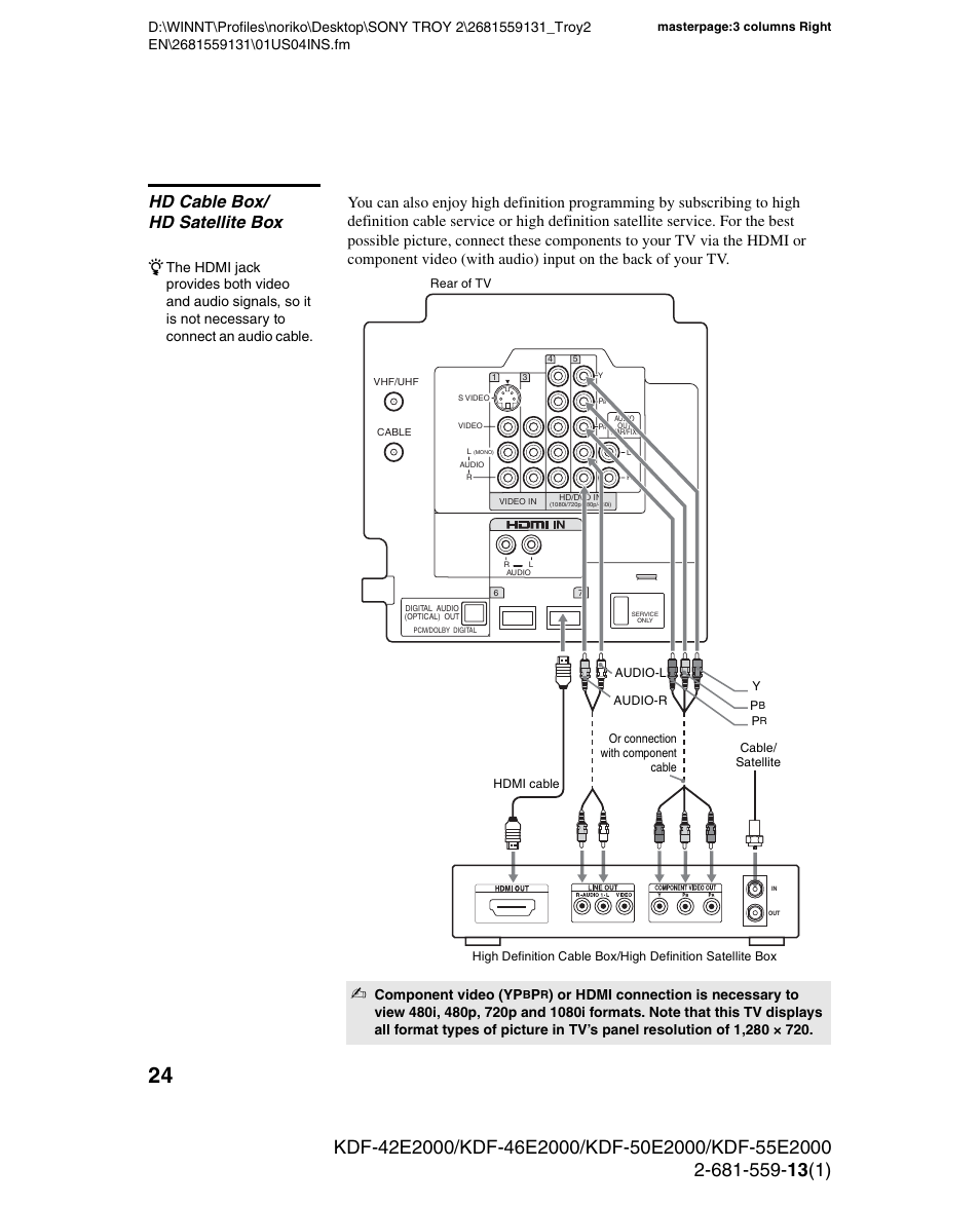 Hd cable box/ hd satellite box | Sony KDF-55E2000 User Manual | Page 24 / 92