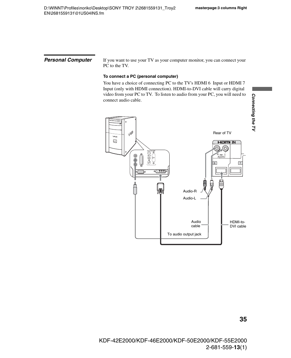 Personal computer | Sony KDF-55E2000 User Manual | Page 35 / 92