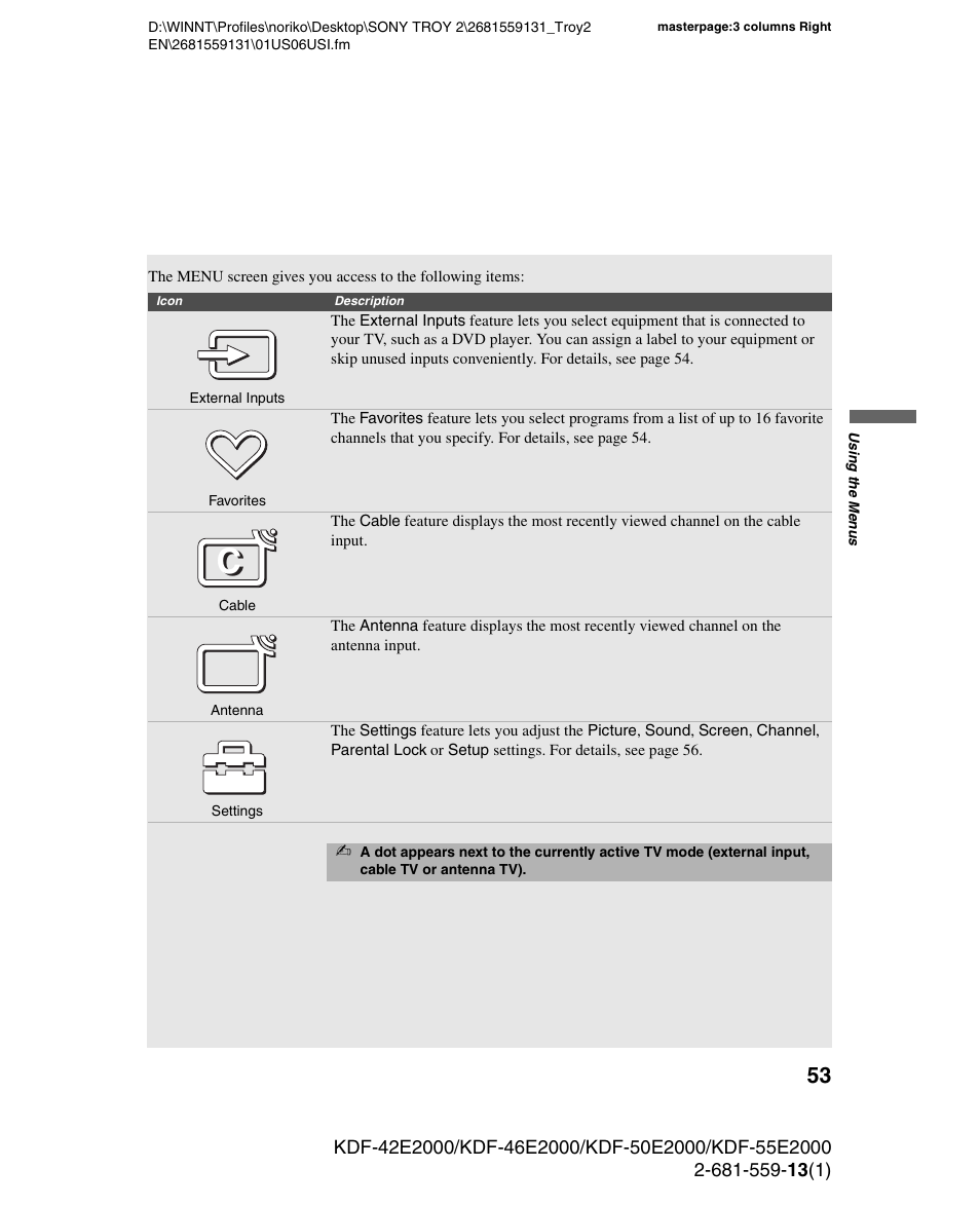 Sony KDF-55E2000 User Manual | Page 53 / 92