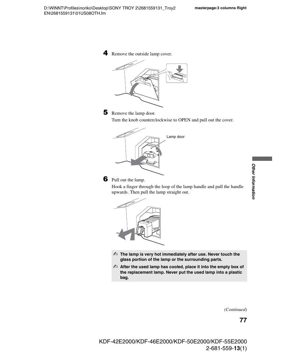 Sony KDF-55E2000 User Manual | Page 77 / 92