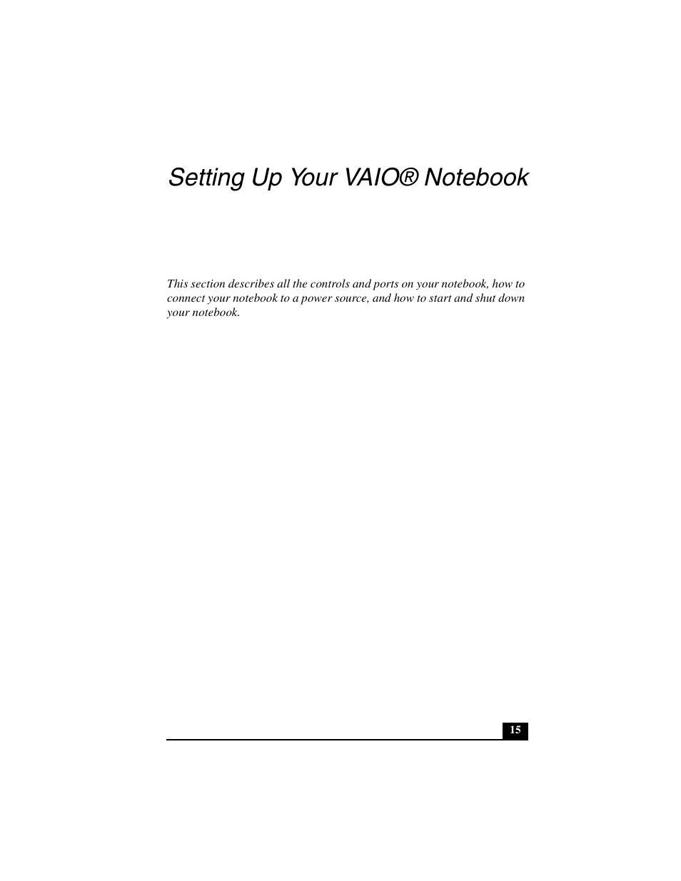 Setting up your vaio® notebook | Sony PCG-GR290 User Manual | Page 15 / 84