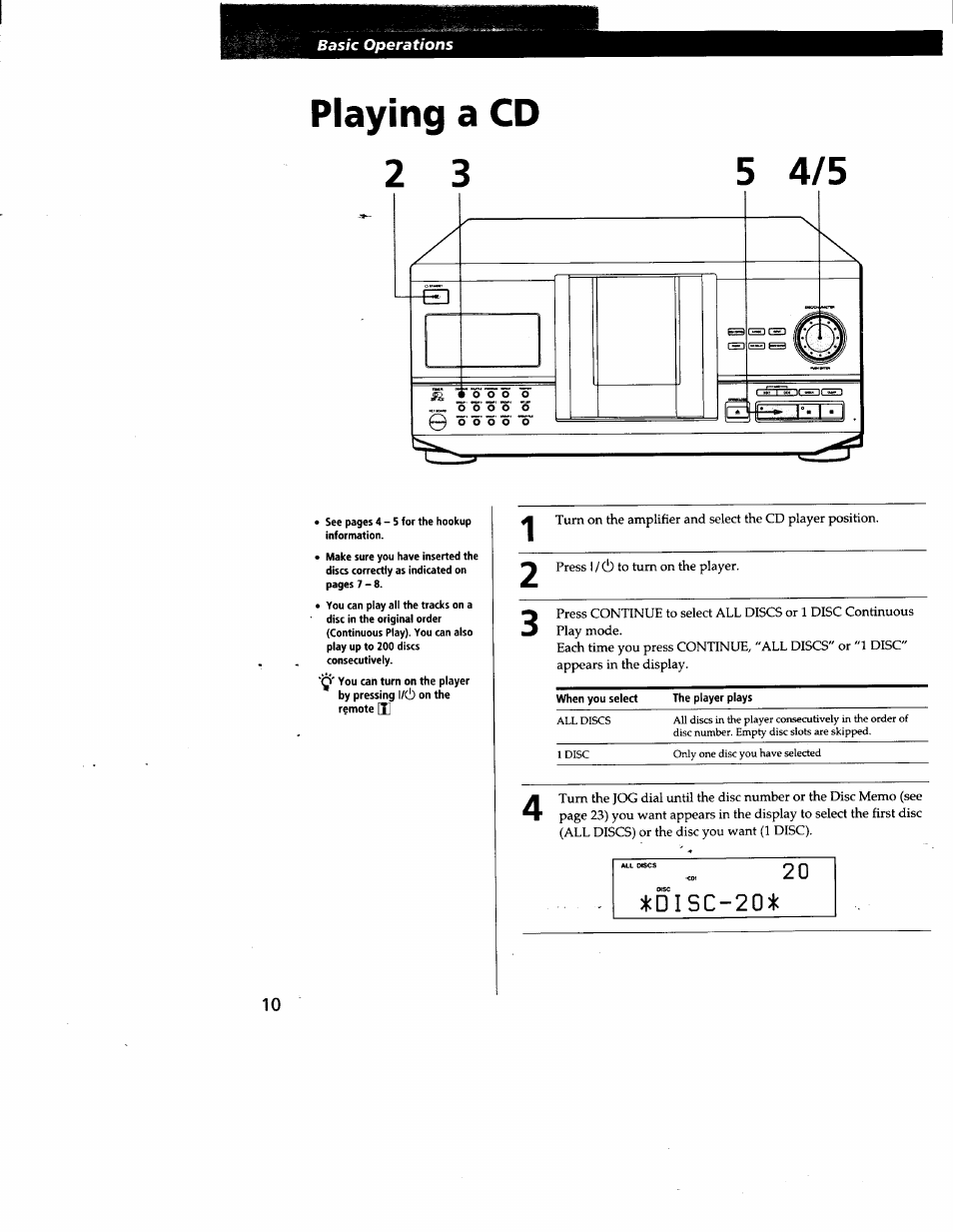 Playing a cd | Sony CDP-CX240 User Manual | Page 10 / 32