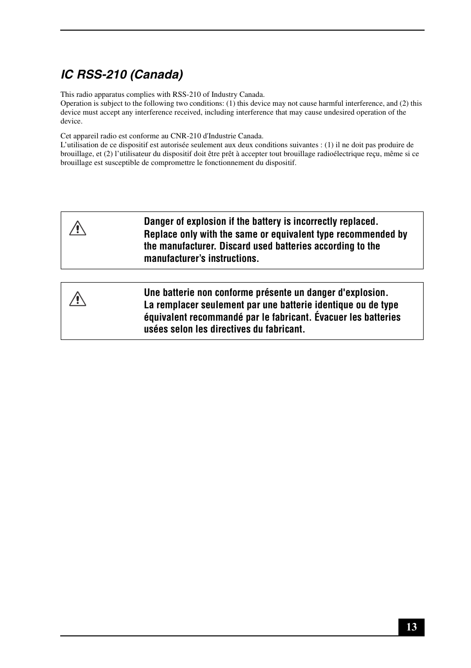 Ic rss-210 (canada) | Sony VPCL223FX User Manual | Page 13 / 32