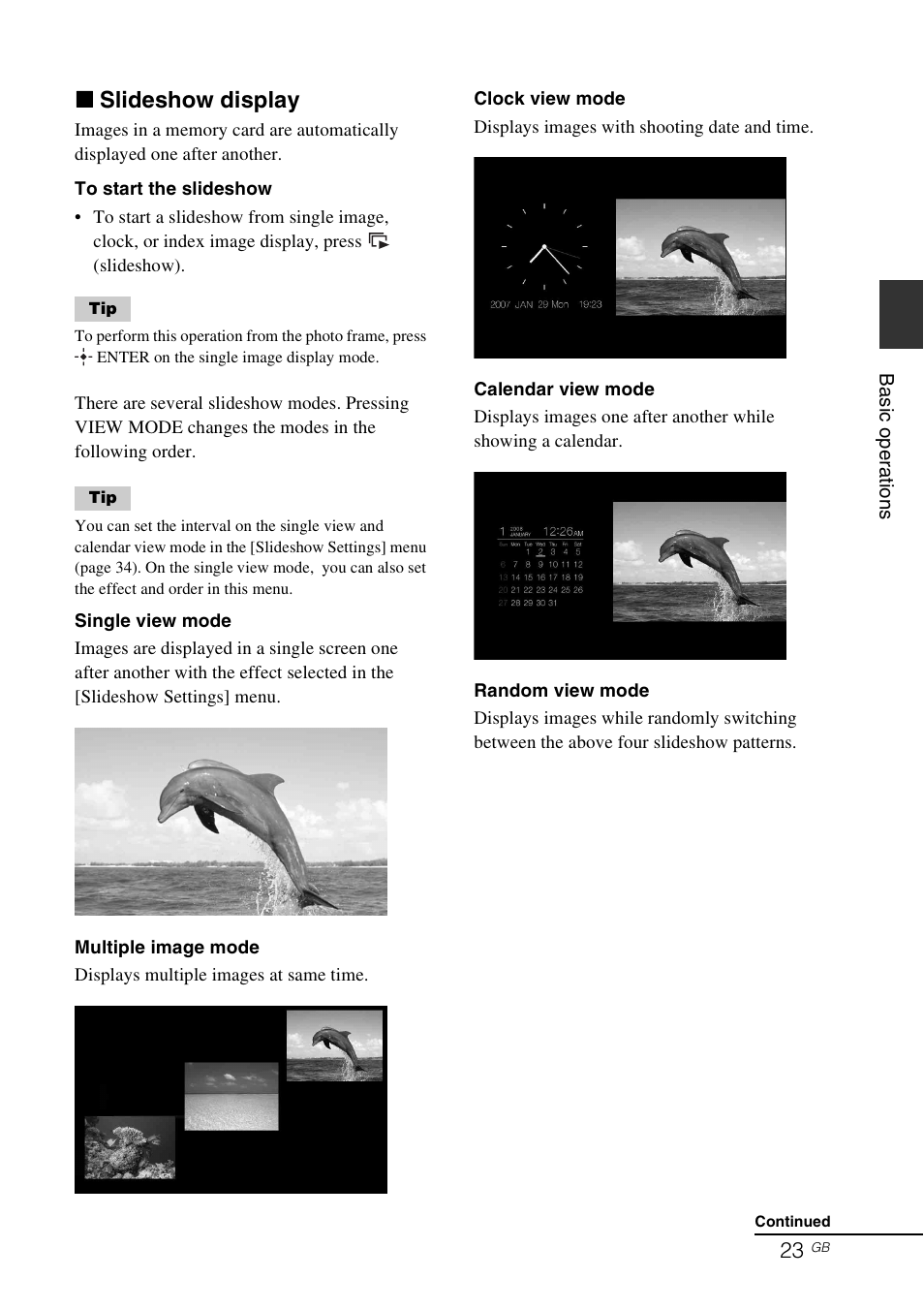 X slideshow display | Sony DPF-V900 User Manual | Page 23 / 56