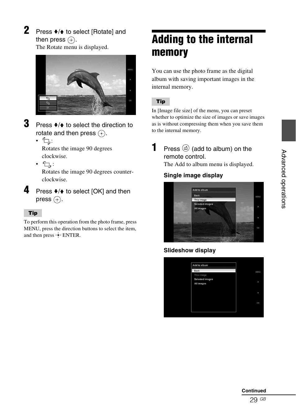 Adding to the internal memory | Sony DPF-V900 User Manual | Page 29 / 56