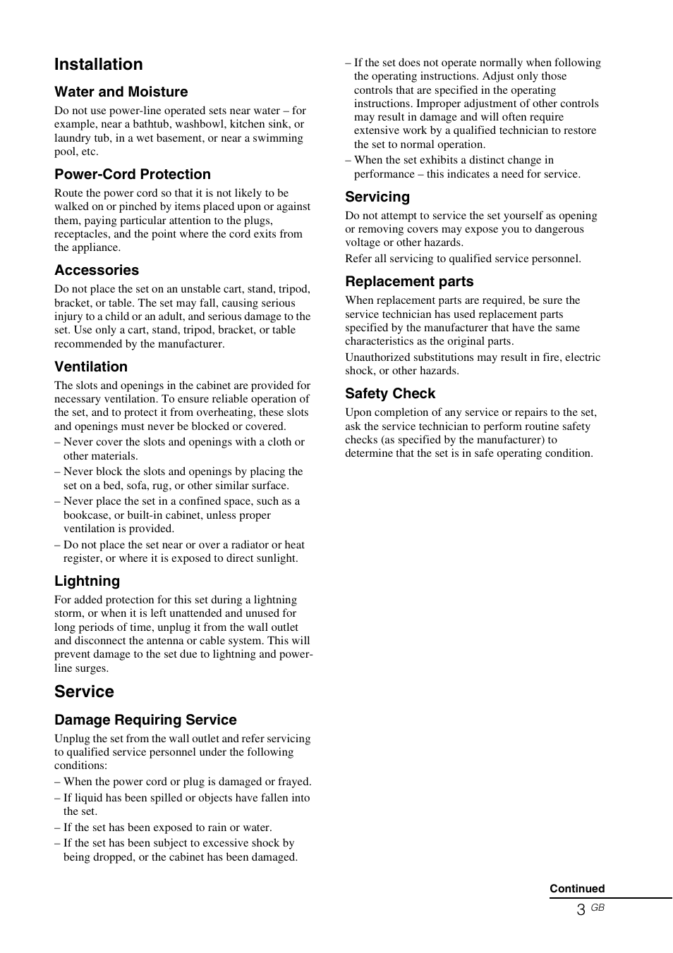 Installation, Service | Sony DPF-V900 User Manual | Page 3 / 56
