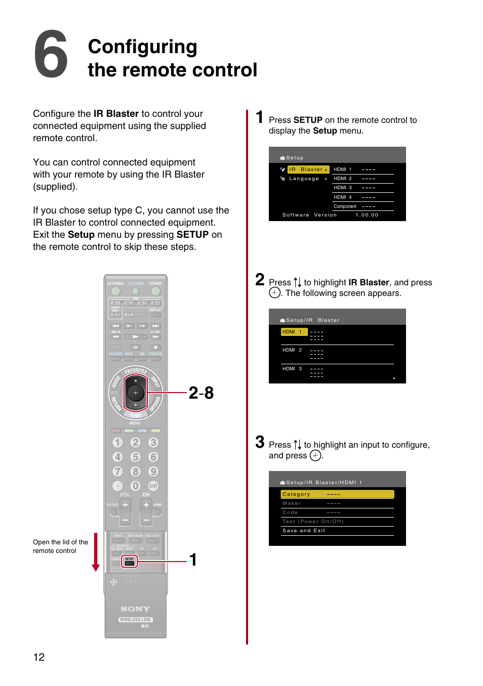 Configuring the remote control | Sony DMX-WL1 User Manual | Page 12 / 16