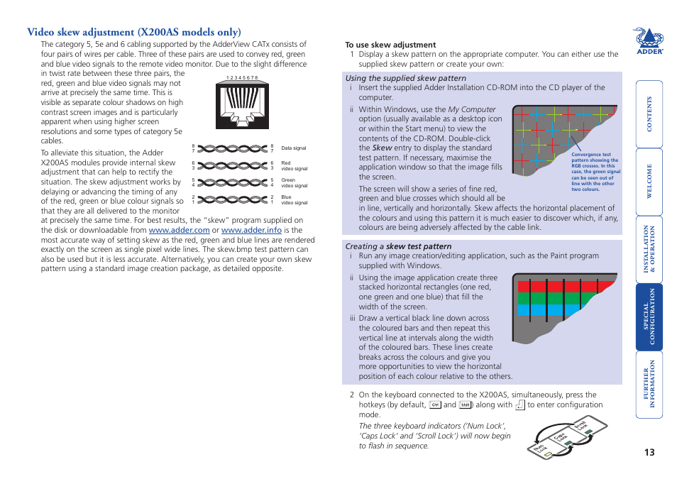 Video skew adjustment (x200as models only), Video.skew.adjustment.(x200as.models.only), Video.skew.adjustment | Adder Technology X200 User Manual | Page 14 / 21