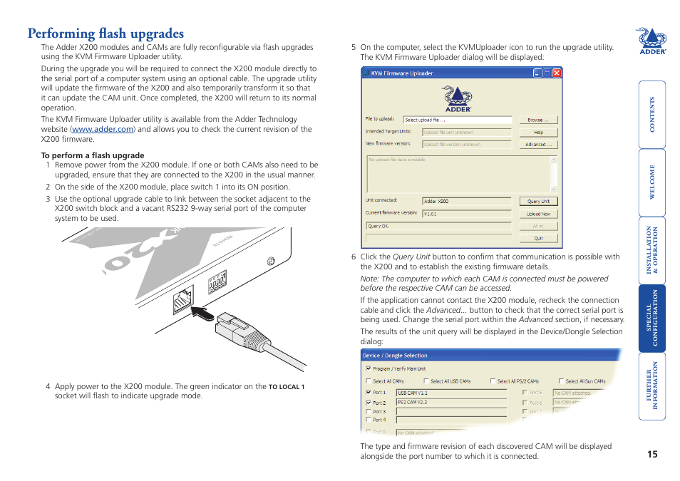 Performing flash upgrades, Performing.flash.upgrades, E can be changed. please see the | Flash, Upgrade, Section in the ‘special configuration’ chapter | Adder Technology X200 User Manual | Page 16 / 21