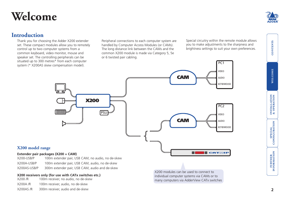 Welcome, Introduction | Adder Technology X200 User Manual | Page 3 / 21