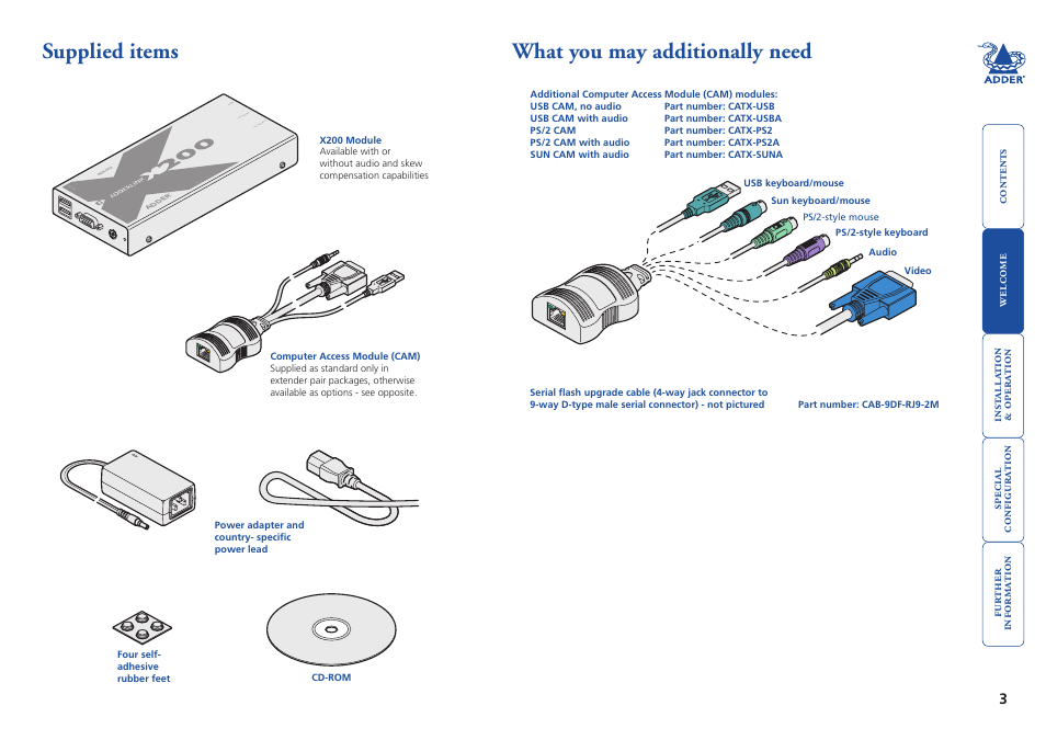 What you may additionally need, What.you.may.additionally.need, Supplied items | Adder Technology X200 User Manual | Page 4 / 21