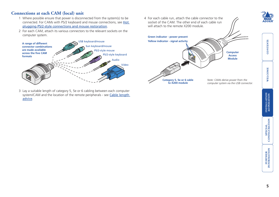 Connections at each cam (local) unit, Connections.at.each.cam.(local).unit | Adder Technology X200 User Manual | Page 6 / 21