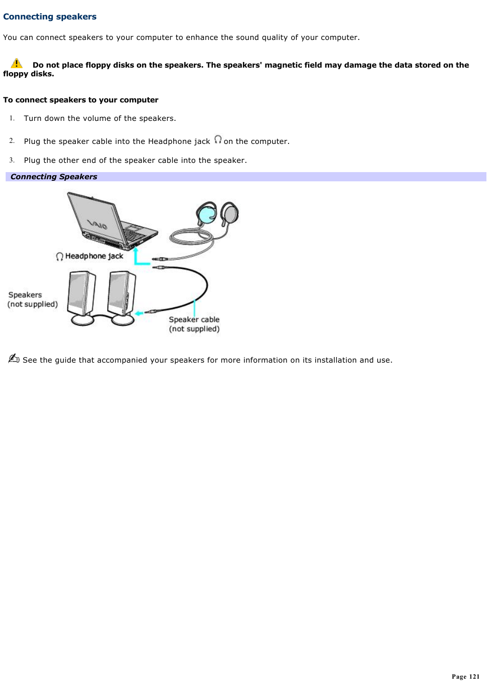 Connecting speakers | Sony PCG-K14 User Manual | Page 121 / 145