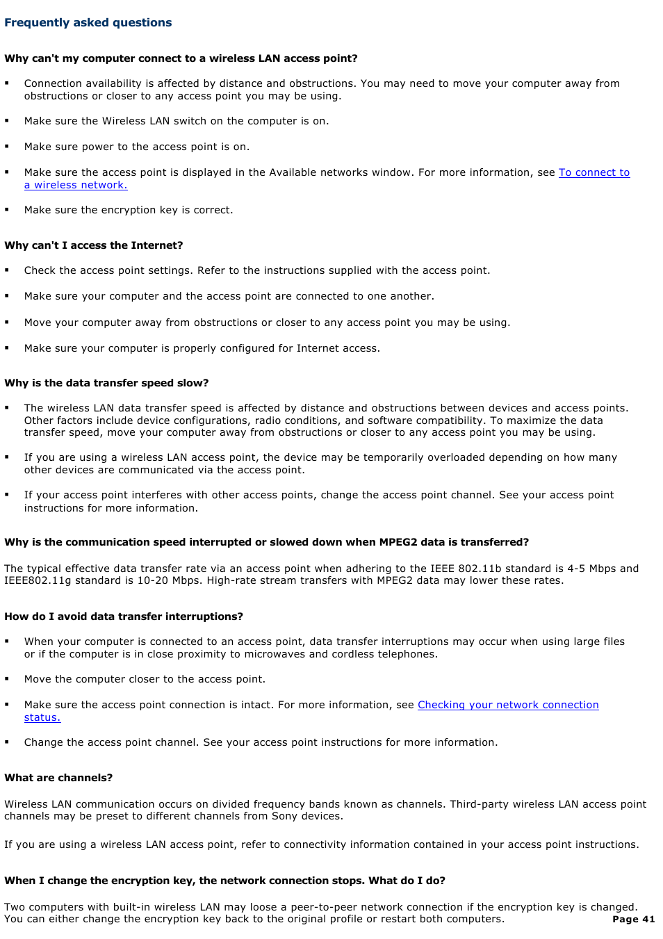 Frequently asked questions | Sony PCG-K14 User Manual | Page 41 / 145