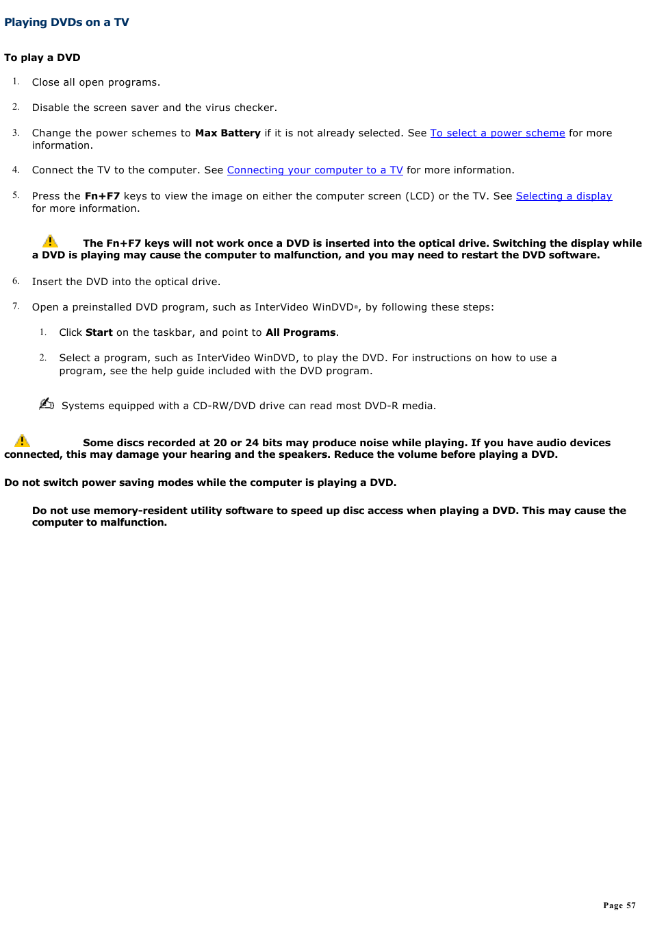 Playing dvds on a tv | Sony PCG-K14 User Manual | Page 57 / 145