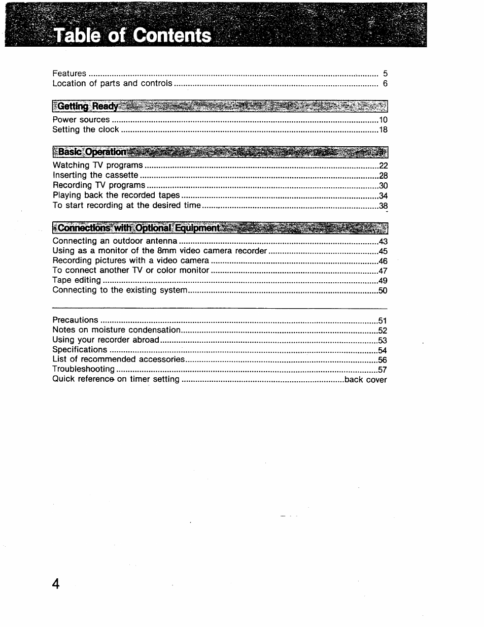 Tabie of contents | Sony GV-8 User Manual | Page 4 / 60