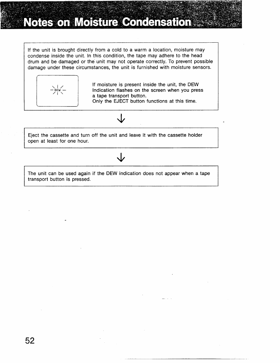 Notes on moisture condensation | Sony GV-8 User Manual | Page 52 / 60