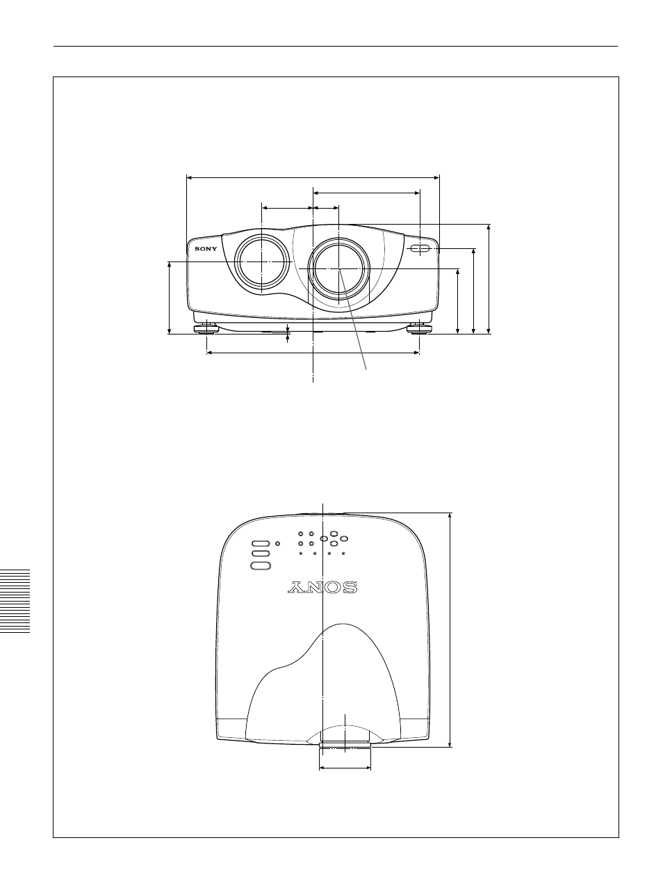 Dimensiones, Frontal parte superior | Sony VPL-VW10HT User Manual | Page 120 / 124