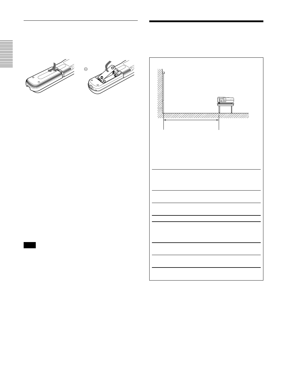 Installing the projector, Battery installation | Sony VPL-VW10HT User Manual | Page 14 / 124