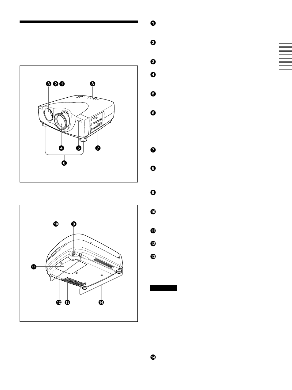 Emplacement et fonction des commandes, Avant/côté gauche, Arrière/côté droit/dessous | Sony VPL-VW10HT User Manual | Page 49 / 124