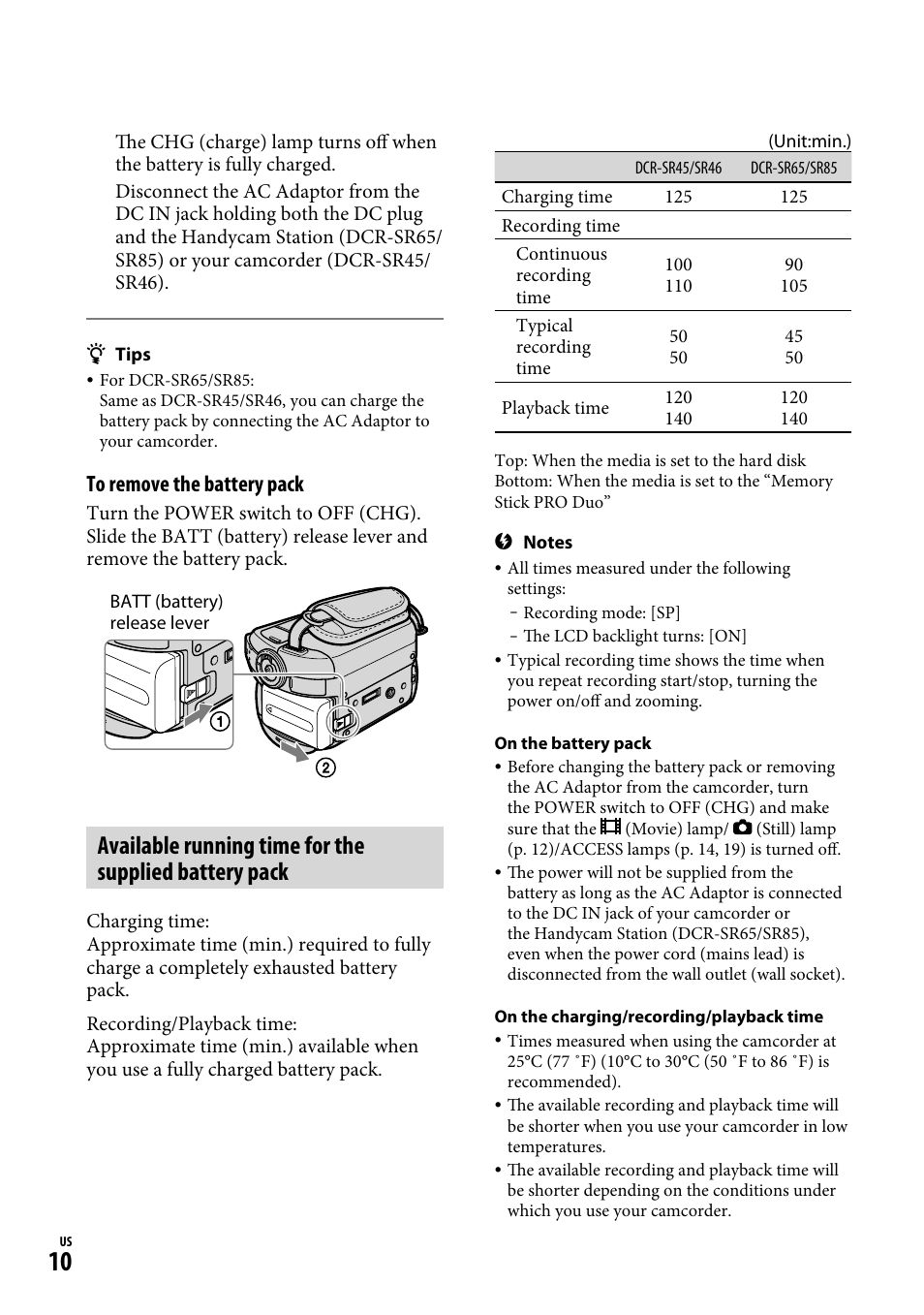 Sony DCR-SR65 User Manual | Page 10 / 68