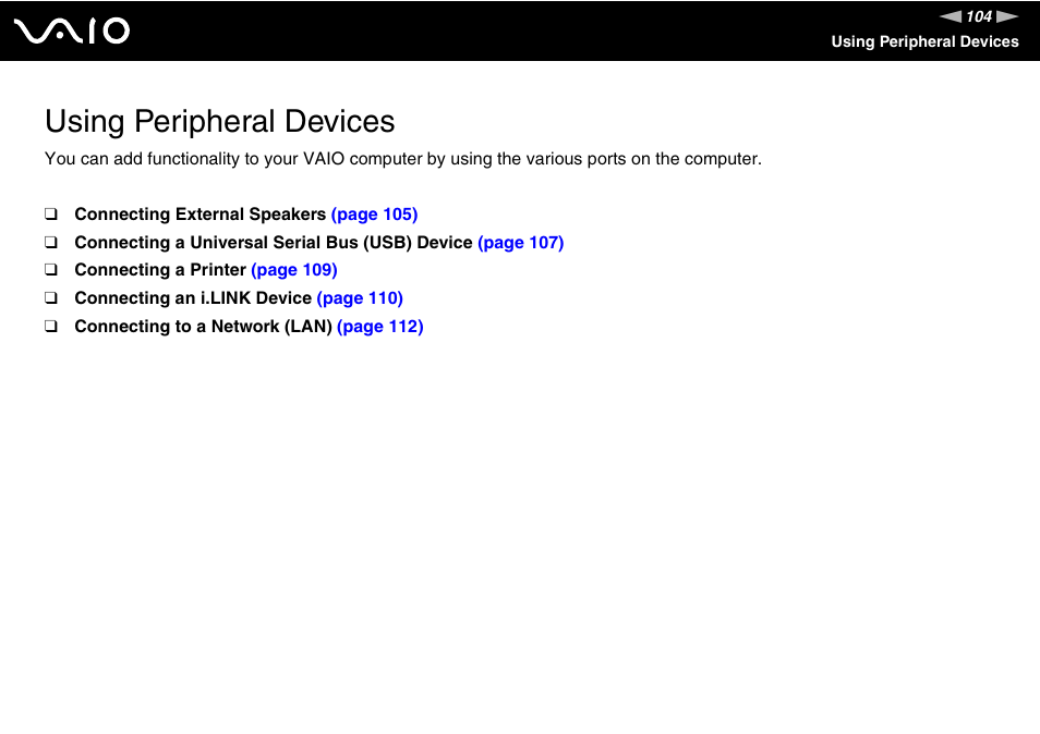 Using peripheral devices | Sony VGC-LV170J User Manual | Page 104 / 208