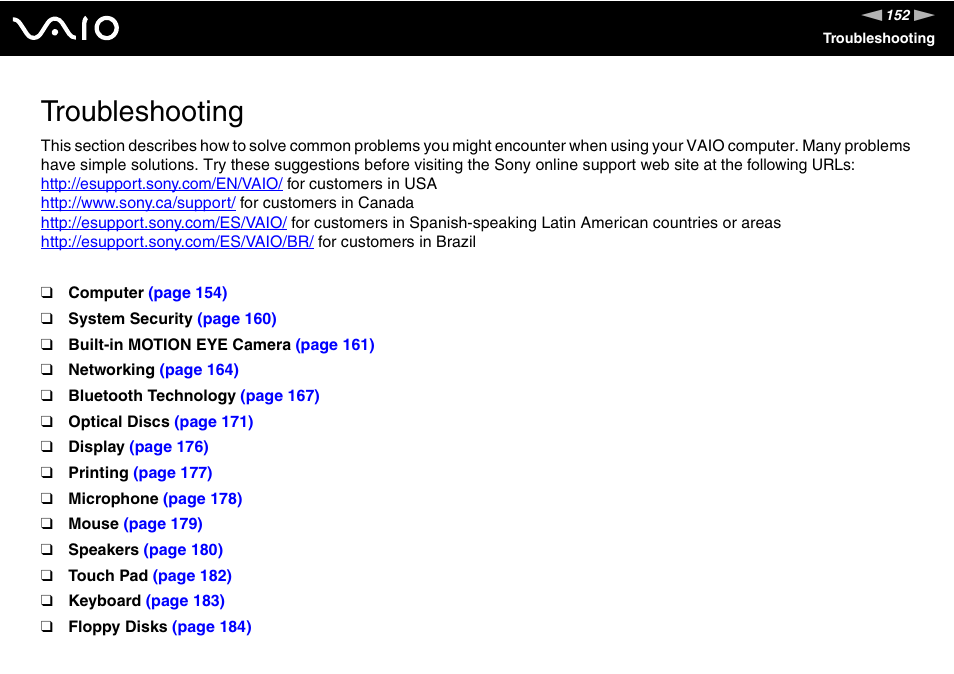 Troubleshooting | Sony VGC-LV170J User Manual | Page 152 / 208