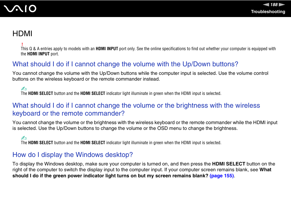 Hdmi, How do i display the windows desktop | Sony VGC-LV170J User Manual | Page 188 / 208