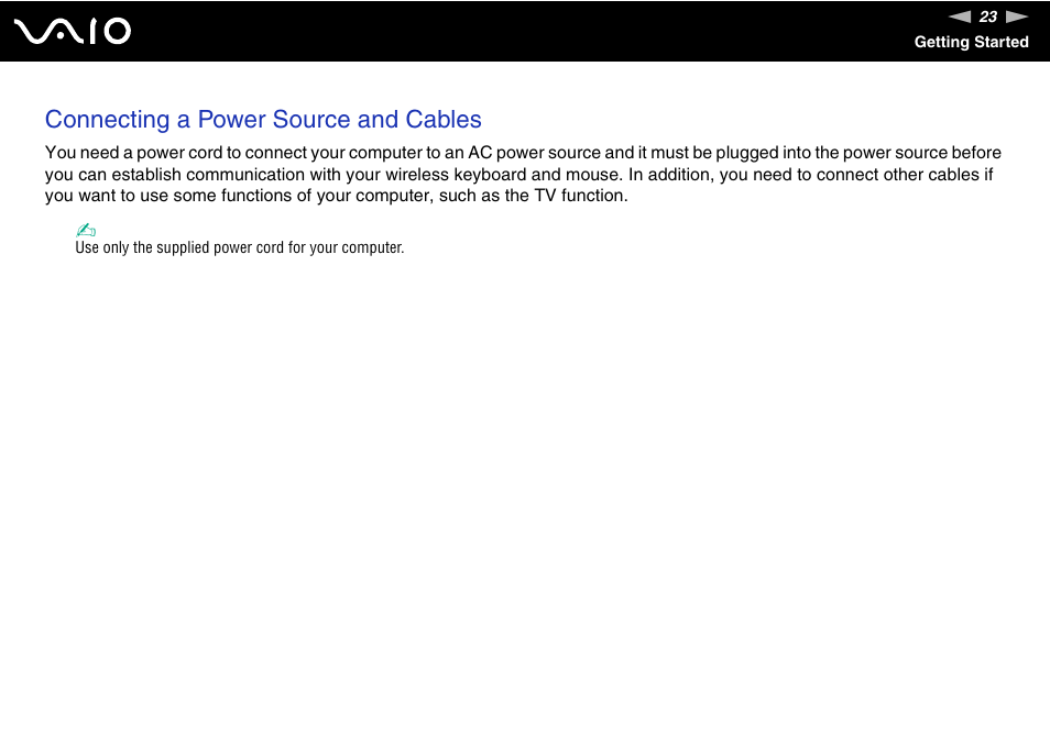 Connecting a power source and cables | Sony VGC-LV170J User Manual | Page 23 / 208