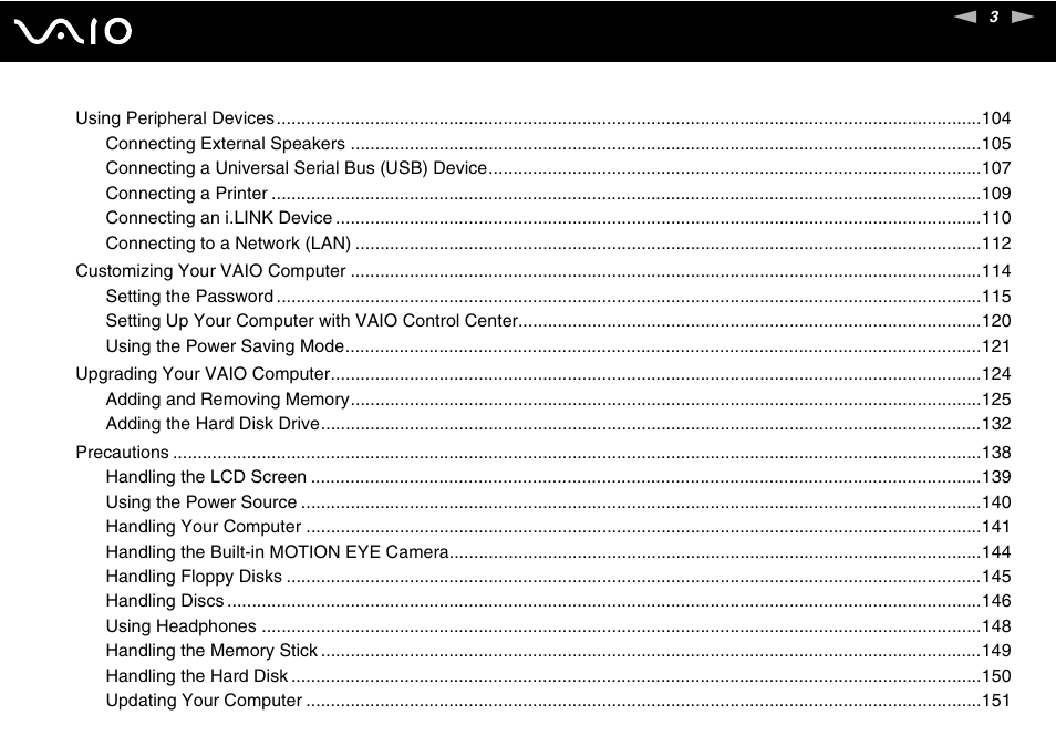 Sony VGC-LV170J User Manual | Page 3 / 208