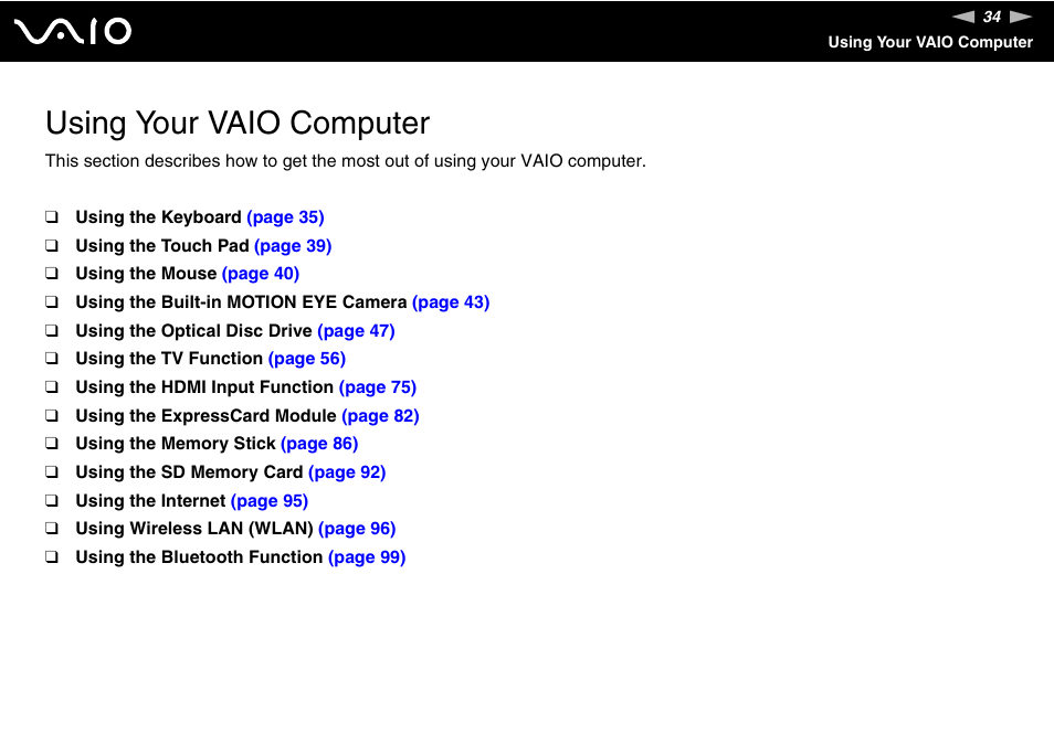 Using your vaio computer | Sony VGC-LV170J User Manual | Page 34 / 208