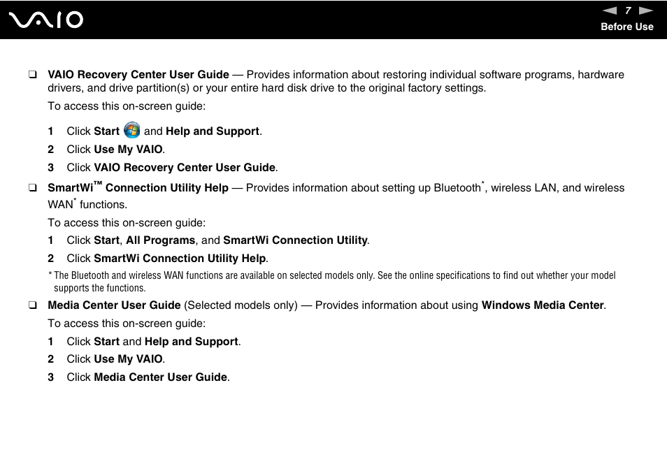 Sony VGC-LV170J User Manual | Page 7 / 208