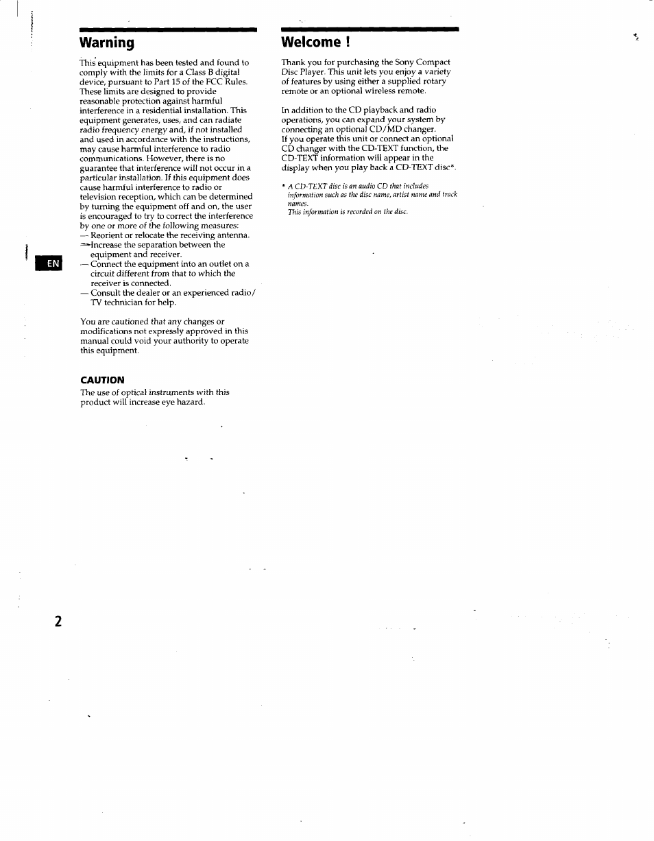 Caution | Sony CDX-C860 User Manual | Page 2 / 35