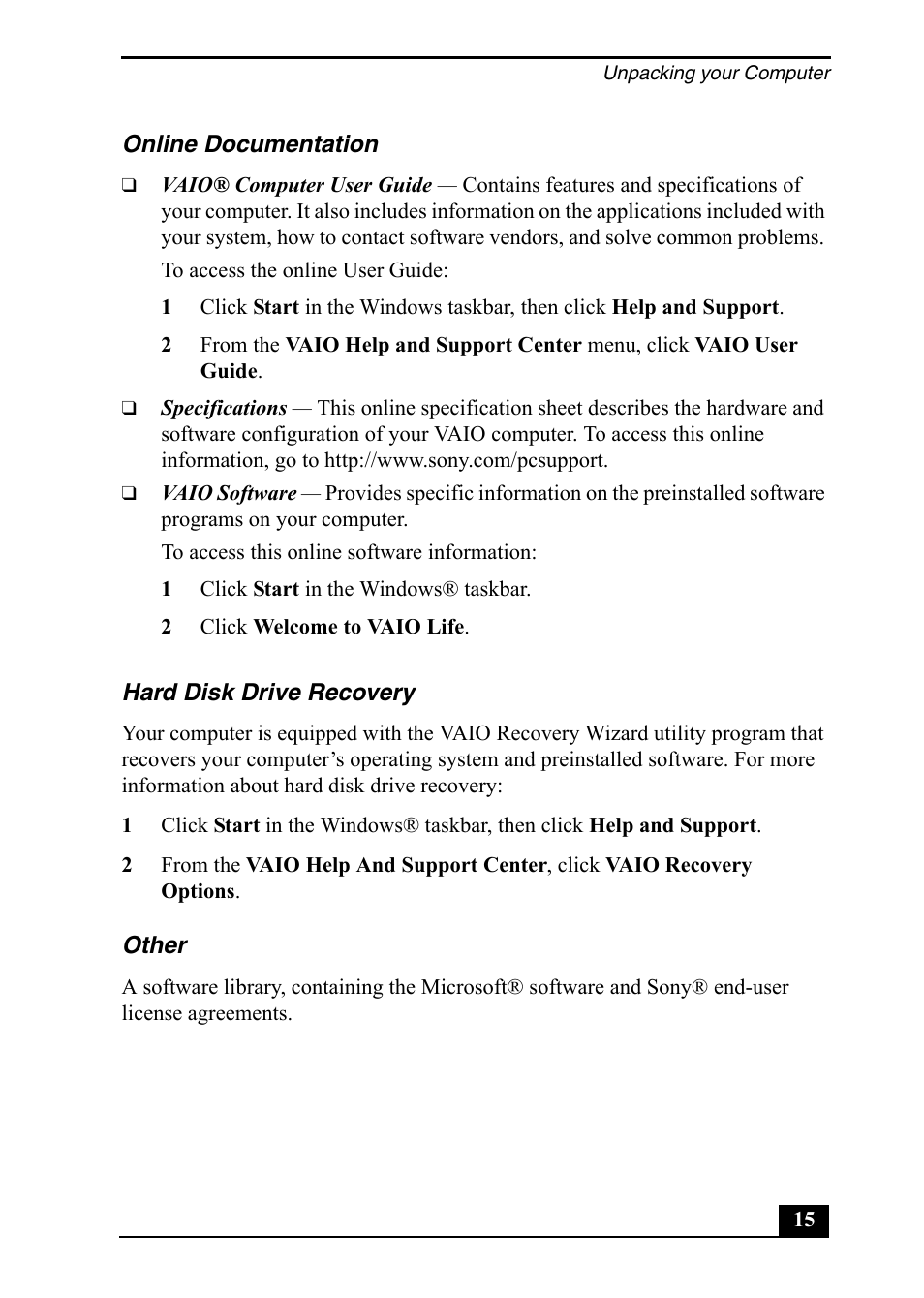 Sony PCV-RZ40C User Manual | Page 15 / 52