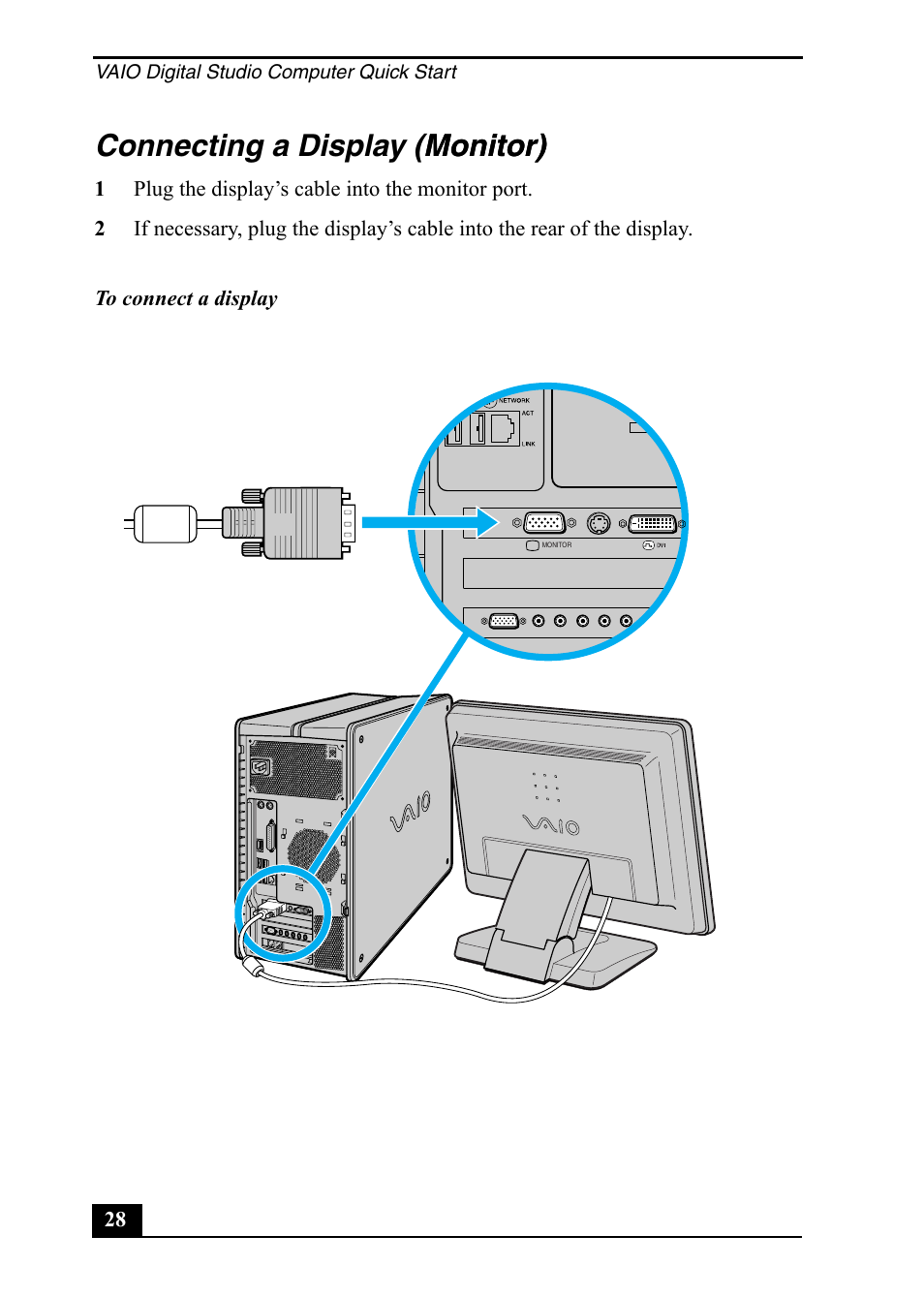 Connecting a display (monitor) monitor) | Sony PCV-RZ40C User Manual | Page 28 / 52