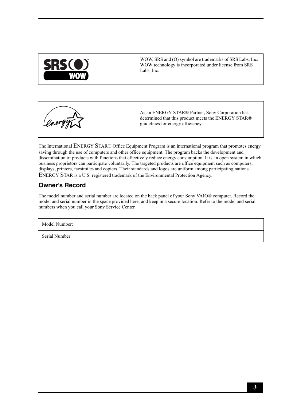 Sony PCV-RZ40C User Manual | Page 3 / 52
